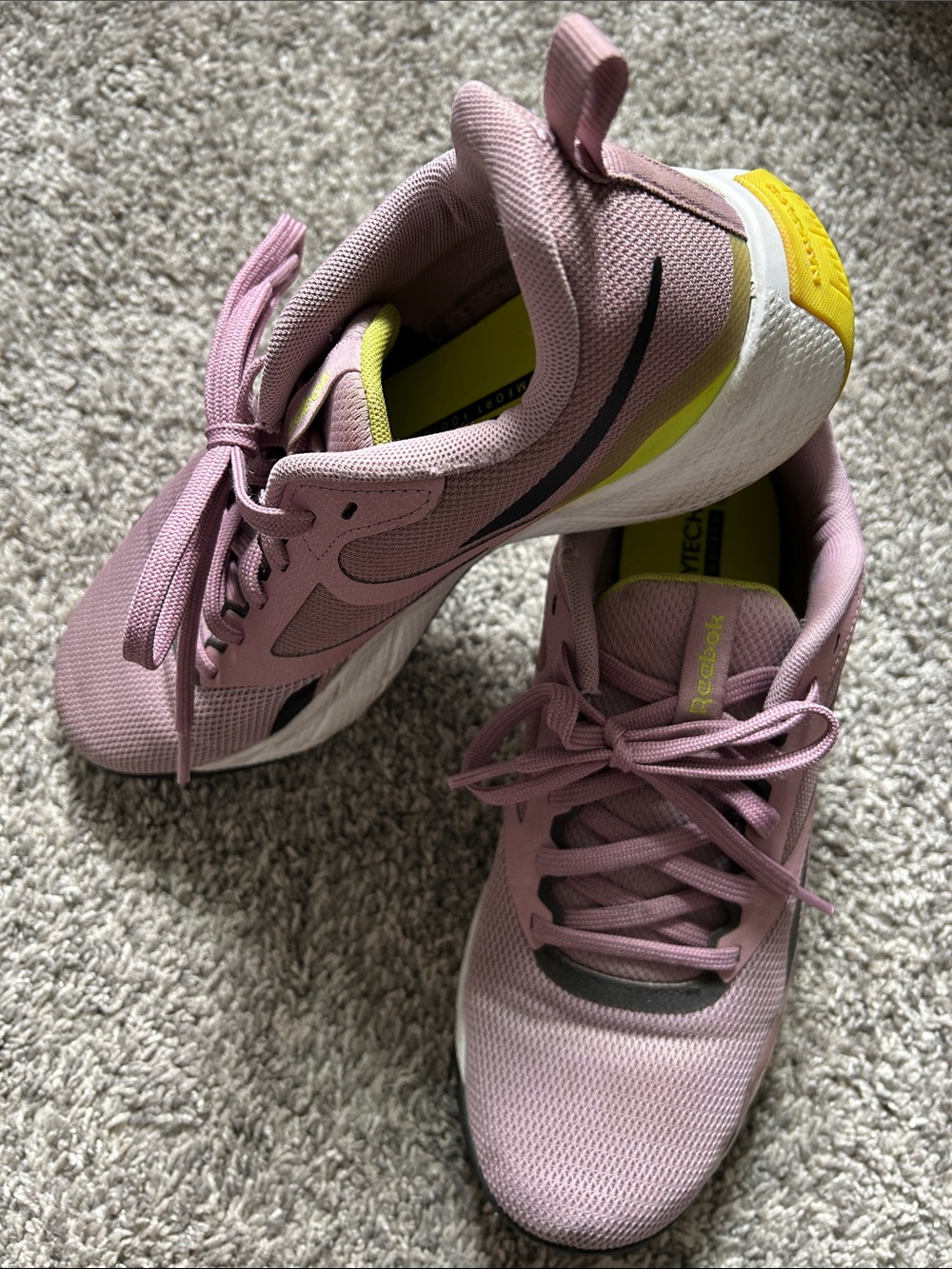 Reebok Pink Athletic Sneakers with Yellow Heel Accent
